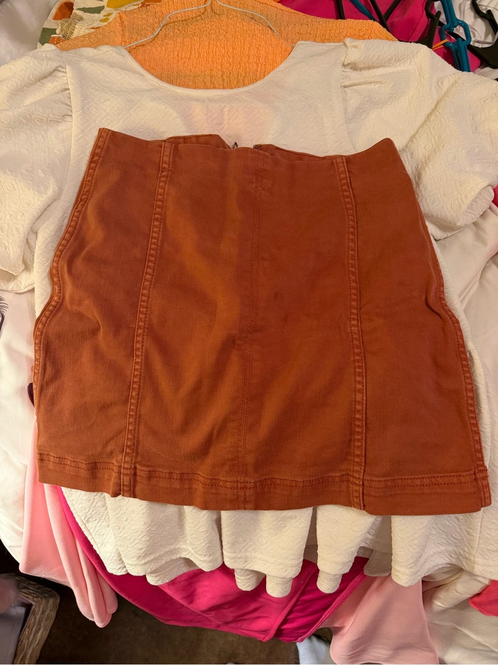 Rust Brown Cotton A-Line Mini Skirt